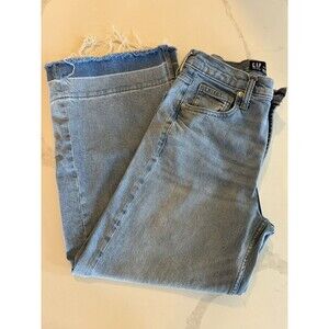 Gap Womens High Rise Wide Leg Crop Jeans Size 4/27R  Light Blue Raw Hem Denim